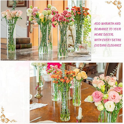 7pcs Glass Cylinder Vases for Centerpieces - 10 Inch Tall Glass Vases for Flower, Clear Flower Vase Bulk Floating Candle Vase for Table Centerpiece Wedding Home Décor