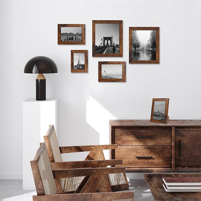 8x10 Picture Frame Set of 4, High Definition Glass 8 x 10 Frame, Wood Rustic Photo Frames for Horizontal or Vertical Display Tabletop and Wall Mounting