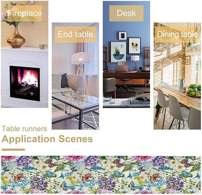 Brown Bird Floral Table Runner Spring Flower Kitchen Table Decoration Suitable for Family Dinner Decoration 13x120 Inch