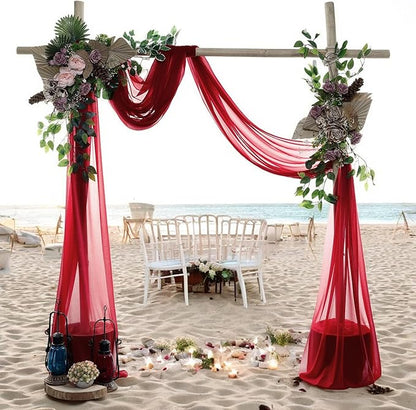 MDS Halloween Chiffon Draping Fabric - 2 Panel, 30" Wide x 20ft Long - Sheer Spooky Arbor & Canopy Drapery for Haunted House Backdrops, Party Ceilings, DIY Costumes & Themed Events - Apple Red