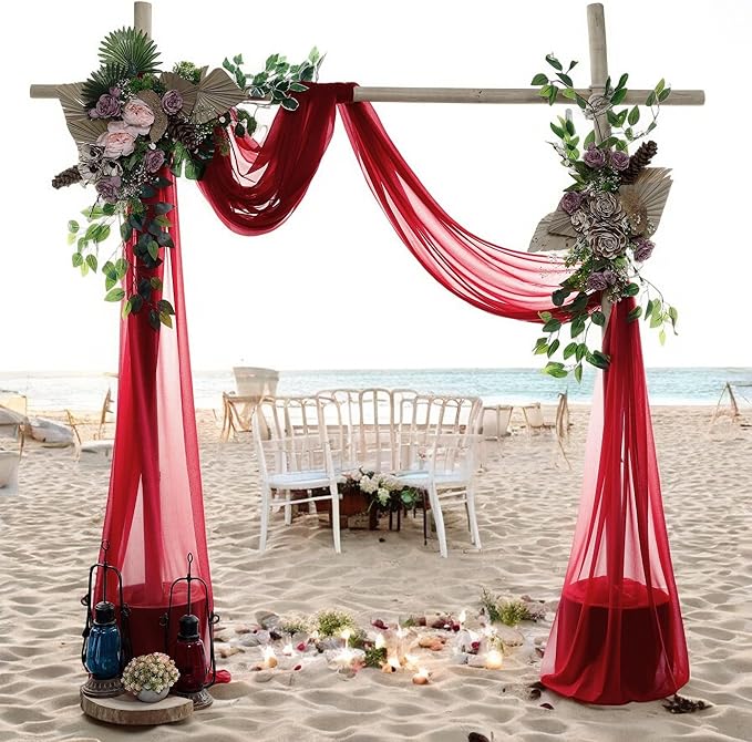 MDS Halloween Chiffon Draping Fabric - 2 Panel, 30" Wide x 100ft Long - Sheer Spooky Arbor & Canopy Drapery for Haunted House Backdrops, Party Ceilings, DIY Costumes & Themed Events - Apple Red