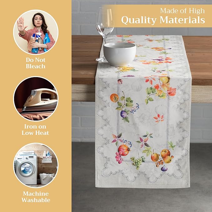 Maison d' Hermine Table Runner 100% Cotton Double Layer Table Runners 108 inches Long for Thanksgiving Christmas Decorations Home Kitchen Dining Party Wedding (Fruit D'Hiver, 14.5" x 108")