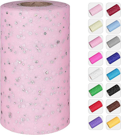 Glitter Tulle Rolls, 6' by 50 Yards (150FT) Sequin Tulle Netting Fabric for Tutu Skirts Sewing Birthday Wedding Party Decoration (Light Pink)