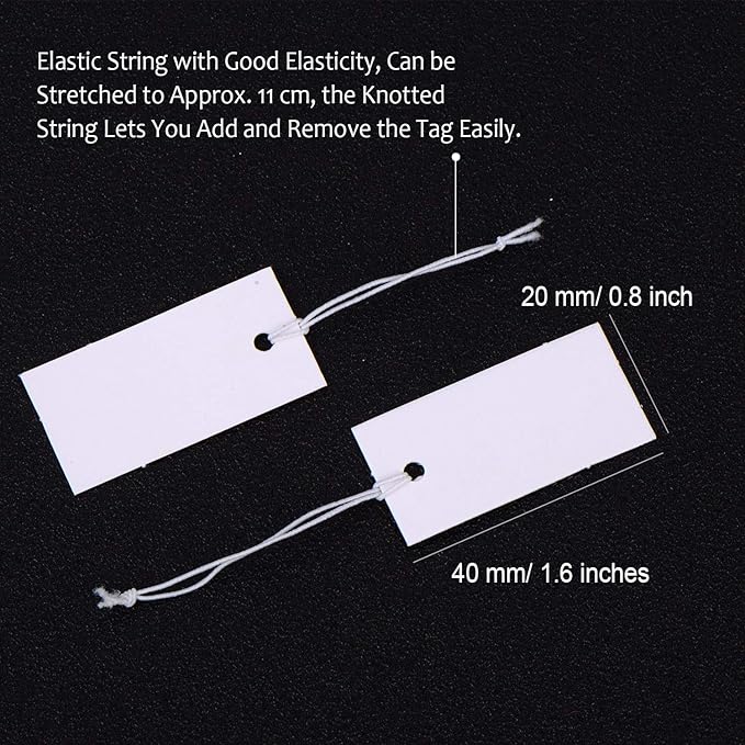 Shappy 300 Pcs 0.8 x 1.58 Inches White Price Display Tags Marking Labels Display Hanging Tags with Elastic String