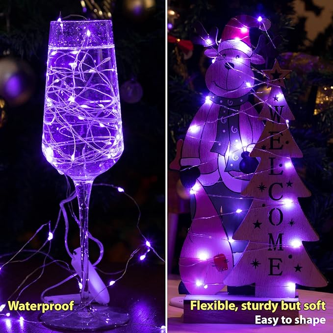 HXWEIYE 12 Pack LED Fairy Lights Battery Operated, 7ft 20LED Purple Mini String Mason Jar Lights, Waterproof Firefly Starry for Indoor Outdoor Halloween Thanksgiving