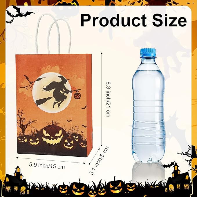 24 Pcs Halloween Paper Gift Bags, 6 Styles Halloween Goodie Bags with Handles, Halloweens Treat Bag Party Favors Bag Holiday Trick or Treat Party Supplies