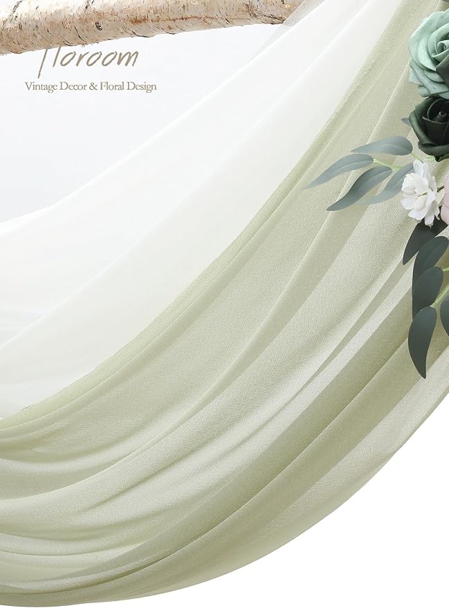 Floroom Wedding Arch Draping Fabric 2 Panels 20Ft Sage Green Chiffon Fabric Drapes Arbor Drapery Wedding Ceremony Reception Swag Decorations