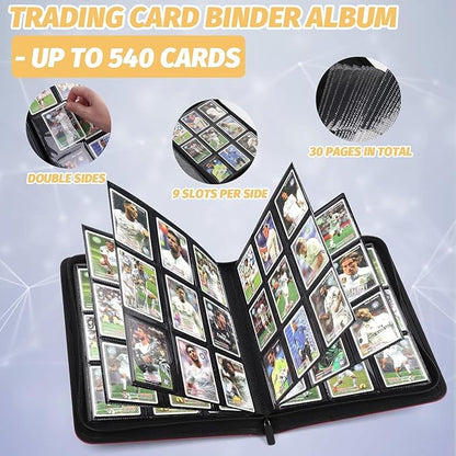 Trading Card Binder, Card Collection Binder Album Folder with 540 Side Loading Pockets, 9 Pocket Trading Card Album Folder for TGC,MTG, Baseball Cards, Yugioh grew