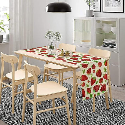 Strawberry Table Runner Spring Summer Fruit Wild Berry Forest Garden Dinner Runner for Girl Baby Shower Party Holiday Home Kitchen Dining Table Decor 13x60