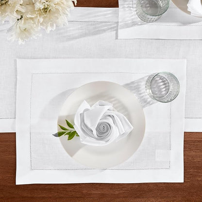 Off White Table Runner 72 inches Long – 100% Pure Linen Hemstitch 14 x 72 Inch Table Runner for Dining, Spring, Summer, Wedding Decorations, Gift – Azure