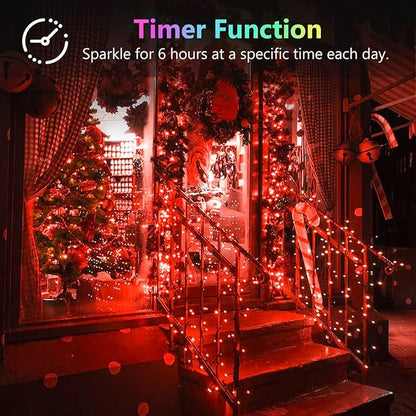 2 Pack 100LED Battery Operated Fairy Lights with Remote, 8 Modes LED String Lights with Timer, Dimmable, Memory Function, Waterproof Twinkle Lights for Outdoor Indoor Christmas Decor(Red)