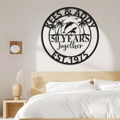 Personalized 50th Wedding Anniversary Sign Gifts for Parents Custom Metal Anniversary Sign Personalized Wedding Gifts for Couples Husband Wife Custom Monogram Name Signs Housewarming Gift