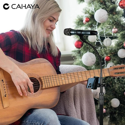 CAHAYA Dual-use Tripod Microphone Stand with Phone Holder Gooseneck Floor Mic Stand Portable with Carrying Bag and 2 Mic Clips for Singing Performance Wedding Stage Meeting Live CY0312
