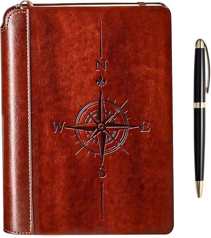 SETTINI® Lined Journal - Compass Journal for Writing Gift Set - Hardcover Vegan Leather, Includes Luxury Pen in a Unique Pen Holder, 192 Pages, 6 x 8.5 inches, Birthday Gift