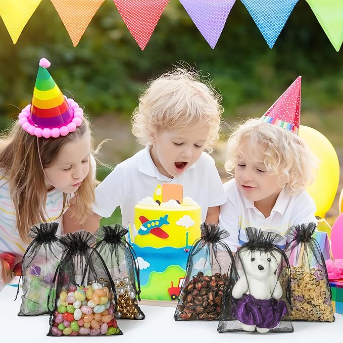 50PCS Sheer Organza Bags, Wedding Favor Bags with Drawstring, 4x6 inches Jewelry Gift Bags for Party, Jewelry, Festival, Makeup (Black)
