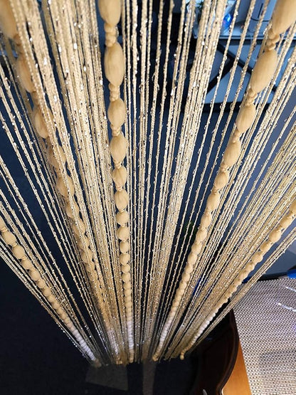Hysenm Door String 39x79 Inch Curtains Beige Panel Soft Balls Romantic Glitter Fringe Room Divider Home Décor Wedding Girls Bedroom Window Living Room Backdrop Party Doorways Closet Doors, Beige