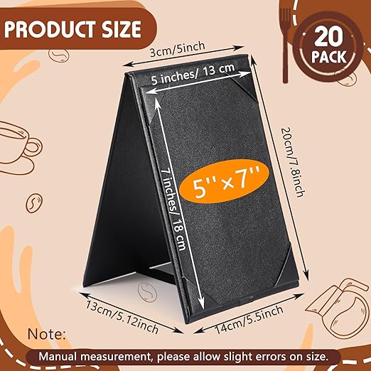 Gerrii Leatherette Table Tents Black PU Leather Menu Covers Bulk Double Sided Frame Sign Holders 2 Side Drink Dessert Menu Folders for Restaurant Coffee Cafe Bar Wedding Supplies(20 Pack,5 x 7 Inch)