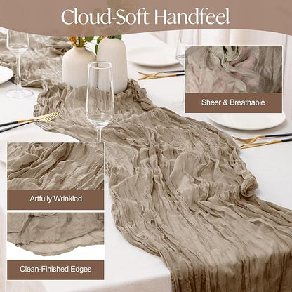 2 Pcs Nude Cheesecloth Table Runner - 120 inch 10FT Boho Rustic Gauze Cheese Cloth Table Runner Decor for Spring Summer Party Wedding Birthday Baby Bridal Shower Home