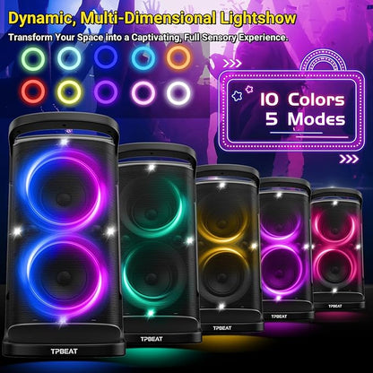 Portable Bluetooth Speaker: 160W Peak Powerful Loud Sound Deep Bass Wireless Boombox Large Subwoofer 15 Hours Battery Life Fast Charging