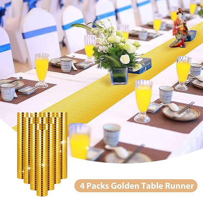 4 Packs Gold Disco Party Table Runner 12 x 108 Inches Mirror Glitter Table Runners for 70s 80s Disco Party Decorations Home Birthday Bachelorette Table Decorations