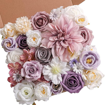 Serra Flora Artificial Flowers Combo Box Set Faux Flowers Bulk Flower Leaf with Stems Arrangements for DIY Wedding Bouquets Party Table Centerpieces Home Decorations Indoor Outdoor