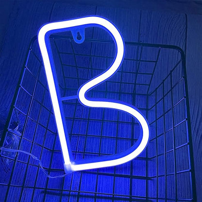 ENUOLI LED Blue Neon Letter Signs Night Light Battery or USB Operated LED Marquee Letters Neon Art Decorative Lights Wall Decor for Children Baby Room Christmas Wedding Party Decoration(B)