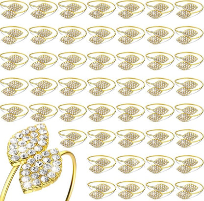 Hotop 60 Pcs Napkin Rings Gold Table Decorations, Elegant Bling Leaves Napkin Rings, Rhinestone Guest Towels Buckle for Wedding Gold Party, Thanksgiving Christmas Dinner Banquet Table Decoration
