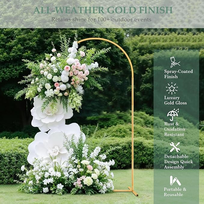 6.6FT Metal Wedding Arch Backdrop Stand for Parties, Gold Balloon Arch kit Stand for Baby Shower Gender Reveal Ceremony Birthday Anniversary Bridal Graduation Party Event Decoration