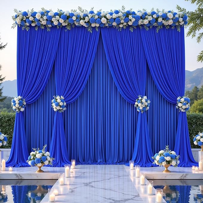 Royal Blue Tulle Backdrop Curtain for Parties Wedding,5ft x 10ft Wrinkle Free Curtain Backdrop,2 Layer Drapes for Backdrop,Polyester Wedding Back Drop for Bridal Shower Birthday Baby Shower