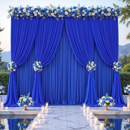 Royal Blue Tulle Backdrop Curtain for Parties Wedding,5ft x 10ft Wrinkle Free Curtain Backdrop,2 Layer Drapes for Backdrop,Polyester Wedding Back Drop for Bridal Shower Birthday Baby Shower