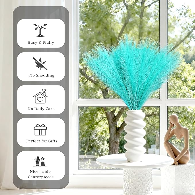 50pcs Faux Pampas Grass, 21.6" Short Artificial Pompous Grass Branches for Vase Filler Home Table Centerpieces Wedding Decor (Sky Blue)