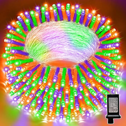 LAMPHOME 33ft Halloween Decorative Mini Lights, 100 LED Clear Wire Fairy Starry String Lights Plug in, 16Lighting Modes for Halloween Outdoor Party Decoration (Orange/Purple/Green)