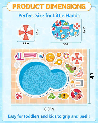 Aowplc 32 Sheets Make‑a‑Pool Stickers for Kids – Mix & Match Craft Kit – Summer Party Favors & Activities