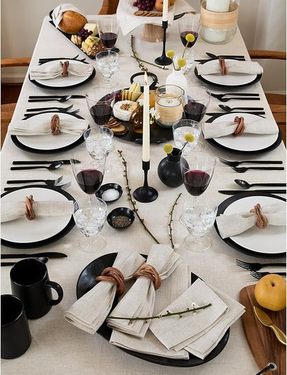 Solino Home Light Natural Linen Tablecloth 60 x 108 Inch - Classic Hemstitch, 100% Pure Linen Rectangular Tablecloth - Machine Washable Table Cloth for Fall, Autumn, Thanksgiving, Christmas, Holiday