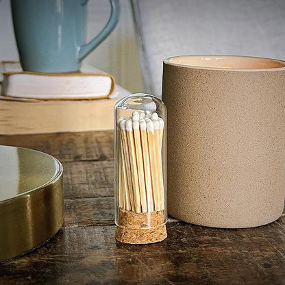 2" White Tip Matches with 3 Mini Cloche Jar + Striker Stickers Included | 100 Classic White Decorative Matches with a Small Glass Holder | Gifts, Home Decor, & Candle Accessories by Thankful Greetings