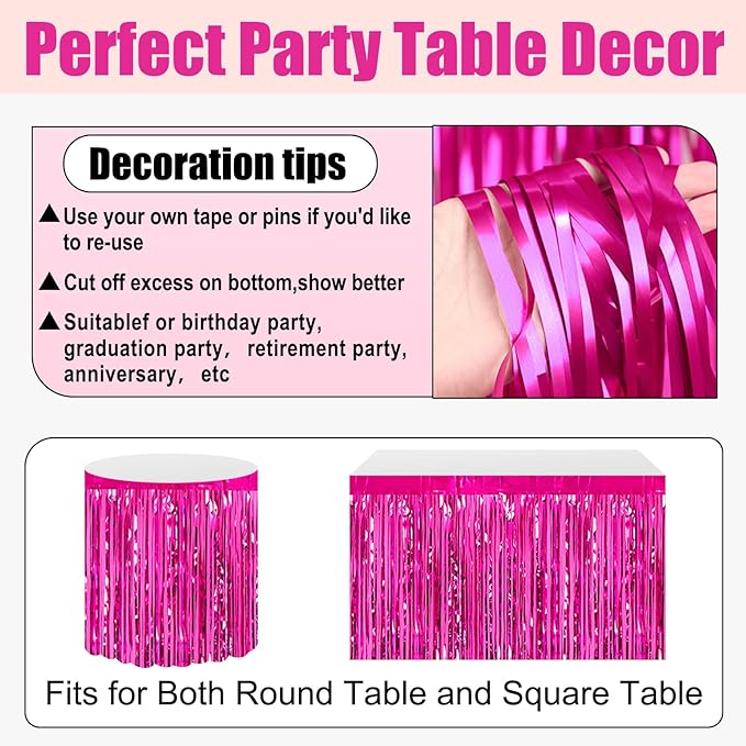 3 Pack 29x108 Inch Rose Red Foil Fringe Table Skirts Metallic Banner for Tinsel Streamer Garland Backdrop for Parade Floats Wedding Thanksgiving Birthday Christmas Halloween Party Decoration
