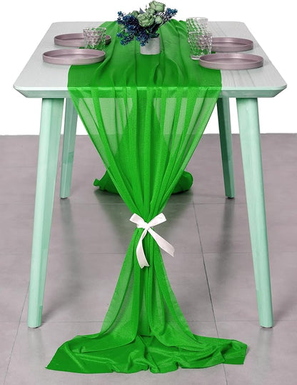 MDS Halloween Chiffon Table Runner - 20 Pack, 29 x 120 Inches, 10ft Each - Sheer Spooky Table Runners for Haunted House Parties, Trick-or-Treat Tables, Witchy Décor, Wedding & Events - Green