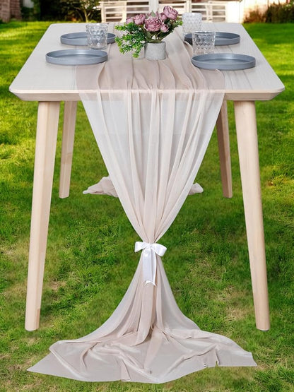 MDS 5 Pack 10ft Chiffon Table Runner 29 x 120 Inches Sheer Wedding Runner Romantic Rustic Table Runner for Wedding Decorations, Birthday Parties, Bridal Shower Party Arch Decor - Nude