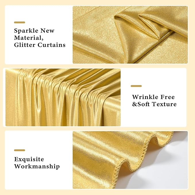 Outpain 10x10ft Gold Sequin Backdrop Curtains -Heavy Duty Gold Photography Backdrops with Non-Shedding Glitter, Wrinkle-Free Stage Drapes for Wedding/Christmas/Studio Shoots (5x10ft 2 Panels)