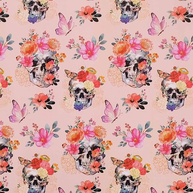 Aimyoo Gothic Wrapping Paper Roll, 17 Inch X 33 Feet Skull Floral Butterfly Design Gift Wrap Paper for Mother's Day, Birthday Bridal Shower