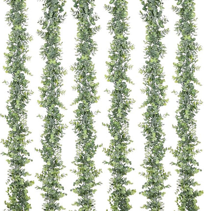 Lvydec 6 Pack Artificial Eucalyptus Garland, Fake Eucalyptus Greenery Garland Wedding Backdrop Arch Wall Decor, 6 Feet/Strand Fake Hanging Plant for Table Festival Party Decoration