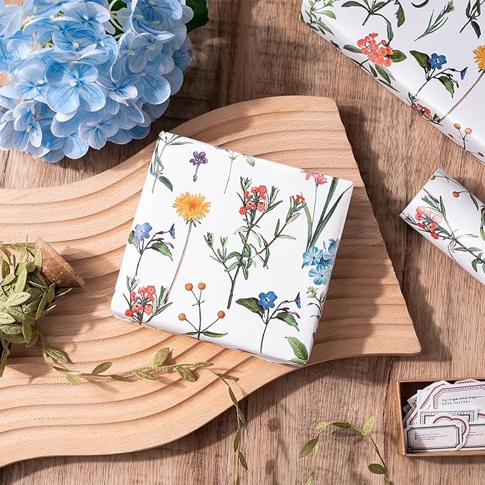 WRAPAHOLIC Floral Wrapping Paper Roll - Mini Roll - 17 Inch x 9.8 Feet - Wildflower Wrapping Paper Perfect for Girls Women Birthday, Wedding, Bridal Shower