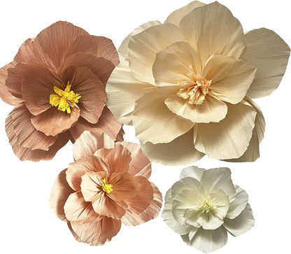BRT Bearingshui Crepe Paper Flowers Decoration for Wall Total 9 Pcs, Artificial Flowers for Wedding Decor,Flower Backdrop Decor, Baby Bridal Shower Birthday Party, Pink Peach Beige 3D Wall Flowers