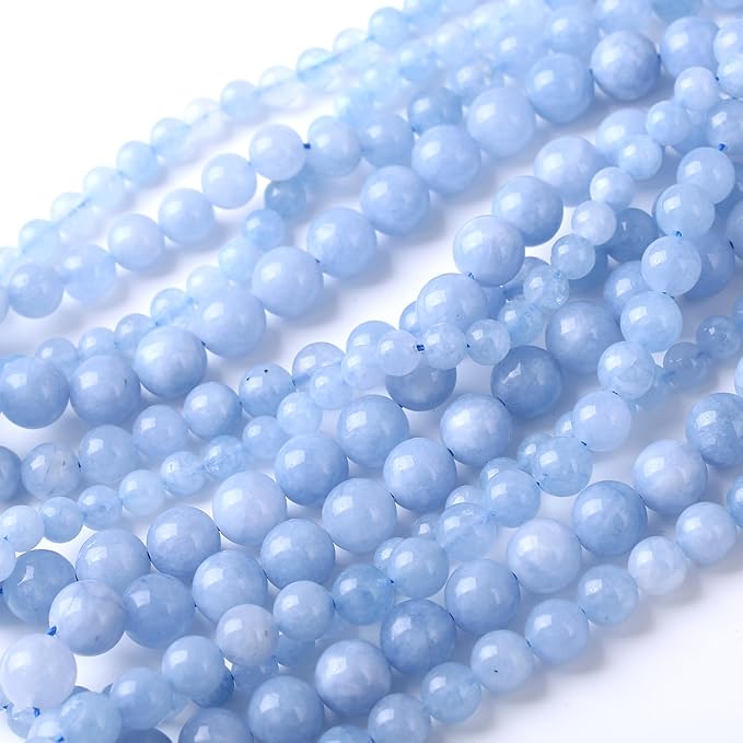 Dream Blue Chalcedony Stone Beads Gemstone Round Crystal Energy Jade Beads Stone Beads for Jewelry Making DIY Bracelet Necklace Jewelry Making 1 Strand 15.5inch 4MM