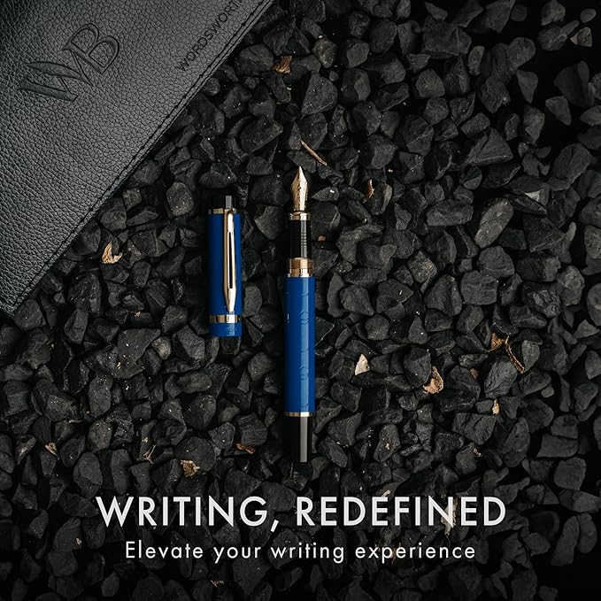 Wordsworth & Black Primori Fountain Pen Set [Blue Gold]; Fine Nib, Gift Case, 24 Ink Cartridges, Refill Converter, Manual; Journaling, Calligraphy, Smooth Writing Pens; Left and Right Handed