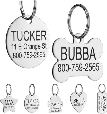 Providence Engraving Custom Engraved Stainless Steel Pet ID Tags - Personalized Front and Back Identification, for Large or Small Cats and Dogs, Round, Regular