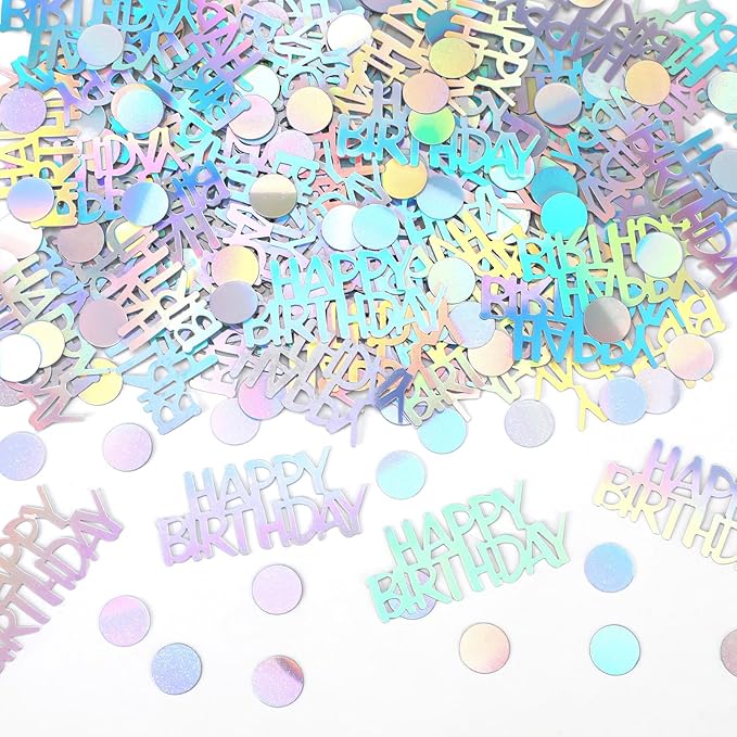 MARFOREVER Iridescent Happy Birthday Confetti, Birthday Party Confetti Metallic Foil Sprinkles Confetti Table Scatter for Kids Adult Party Baby Shower Decorations