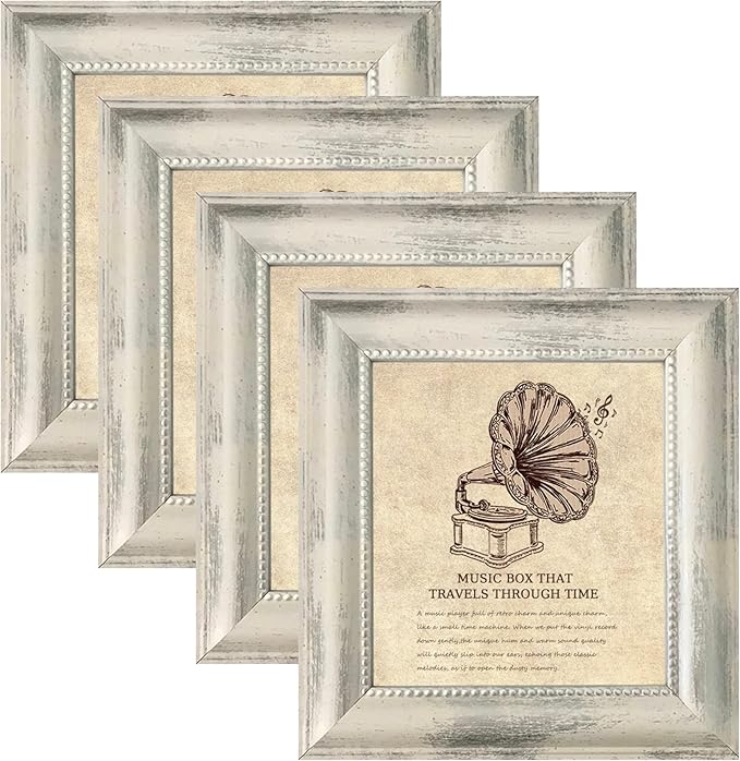 5x5 Picture Frames Set of 4 Vintage Photo Frame, Rustic Retro Photo Frame with Real Glass,Decorative Art Wall Mount and Tabletop Display Family Friends Wedding Gift
