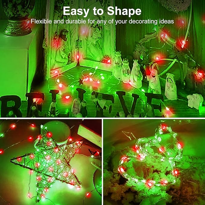 btfarm 12 Pack Fairy Lights Battery Operated [3 Modes], 7ft 20 Led Twinkle Lights String Lights Waterproof Bulk Small Mini Silver Wire for Christmas Mason Jars Wedding Table Centerpiece, Red Green