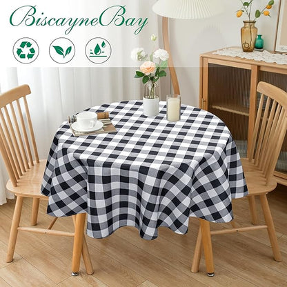 Biscaynebay Fabric Round Tablecloths 70", Black/Grey Scottish Plaid Table Cloth Small Circle Folding Table Covers Water Resistant for Dining, Kitchen, Wedding & Parties